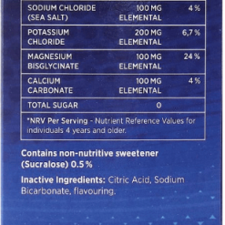 The ELECTROEEZ 4G X 30 SACHETS box label provides nutritional info per 4g sachet—sodium, potassium, magnesium, calcium, total sugar, sucralose, and inactive ingredients. Each box has 30 sachets.