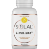 A white bottle of SOLAL THYROPLEX 90 contains 90 capsules. Gold and black accents enhance the packaging, highlighting its role as a thyroid supplement and an ideal companion to SOLAL multivitamin products.