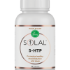 A white bottle of SOLAL 5HTP 60, labelled for mood and sleep support. The label states "Promotes healthy mood balance and sleep," with 60 capsules per bottle.