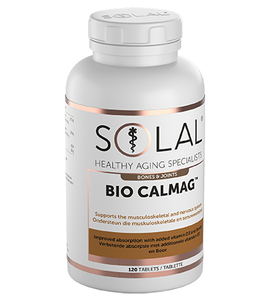 A white bottle labelled SOLAL THYROPLEX 90 with copper accents. This SOLAL supplement supports bones, joints, musculoskeletal and nervous systems, and provides thyroid support. The bottle contains 90 tablets.
