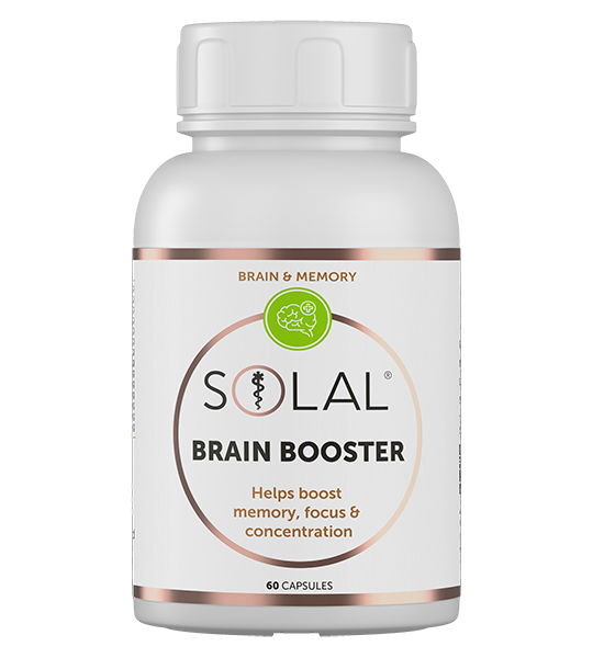 A white bottle of SOLAL THYROPLEX 90 capsules features gold and green accents, with a label indicating 90 capsules from the trusted SOLAL range.