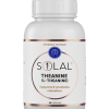 A white bottle of SOLAL Theanine (L-Theanine) capsules for stress and fatigue promotes relaxation, contains 60 capsules, and complements other SOLAL products like SOLAL THYROPLEX 90 thyroid supplement.