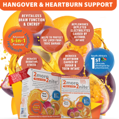 2moro2nite Hangover and Heartburn Support – 12 sachets pack with passion fruit and orange flavor. Health supplement for liver protection, electrolyte replenishment, and recovery from fatigue and oxidative stress caused by alcohol intake
