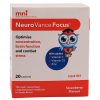 MNI NeuroVance Focus 20 Sachets, strawberry flavour, supports concentration, brain function, and stress. The box features a cartoon owl and highlights added vitamins C, D3, and zinc.
