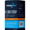 Vitalemen Re-load 30 Capsules comes in a blue and dark grey box labelled "Testo recovery and reboot," offering muscle recovery and fertility support, with detailed ingredient information on the packaging.