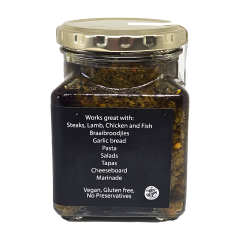 Origin Relish comes in a glass jar with a gold lid and black label, ideal for steaks, chicken, pasta, and more. This vegan, gluten-free spice mix is preservative-free—great for tapas or your next cheeseboard.