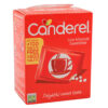 A red box of Canderel low kilojoule sweetener (600 tablets, 100 free), featuring a red cup and saucer, offers a delightful sweet taste—perfect to use with your favourite liquid sweetener or Equal Liquid Sweetener 200ml.